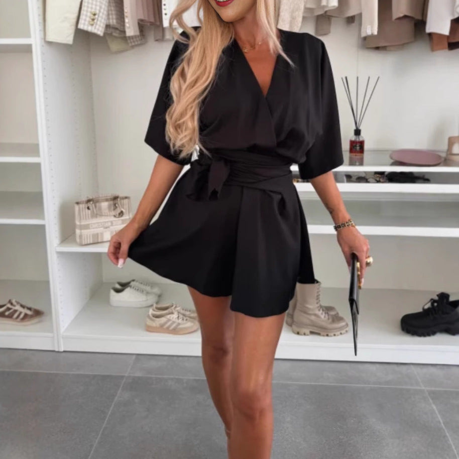 Robe Casual Chic à Col V et Taille Effet Corset