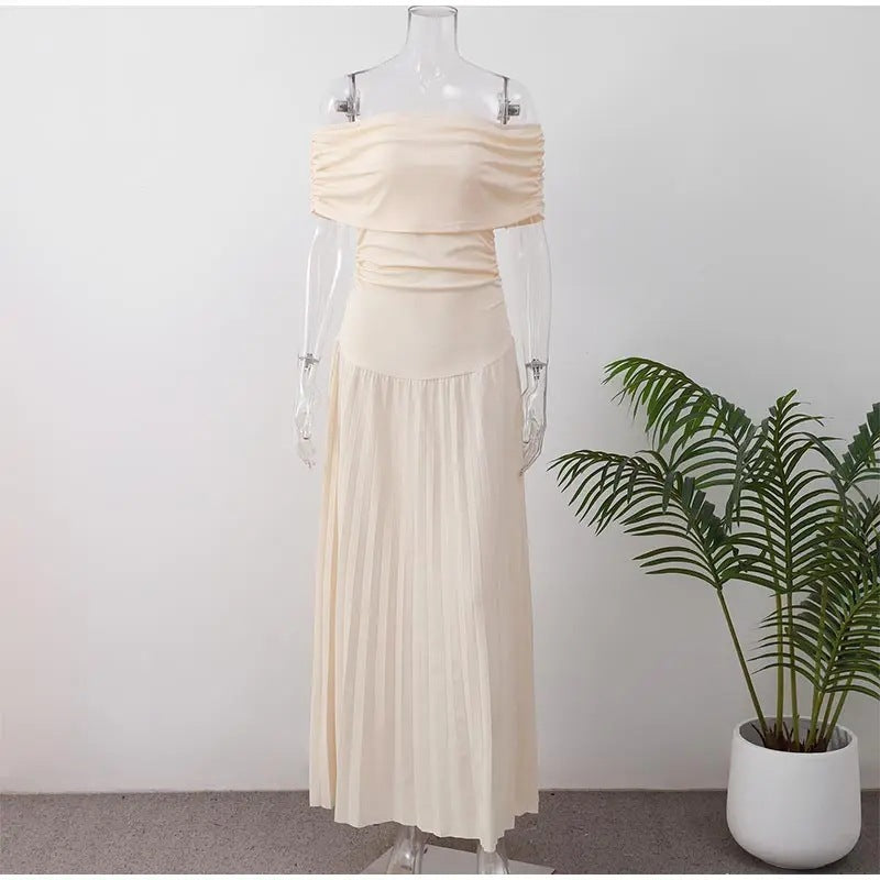 Robe Épaule Dénudée Élégante – Silhouette Slim et Chic