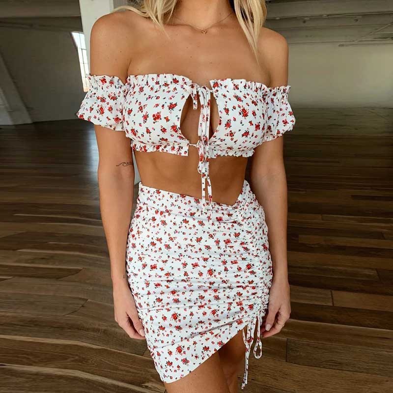 Ensemble floral blanc femme
