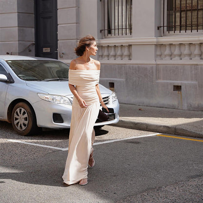 Robe Épaule Dénudée Élégante – Silhouette Slim et Chic